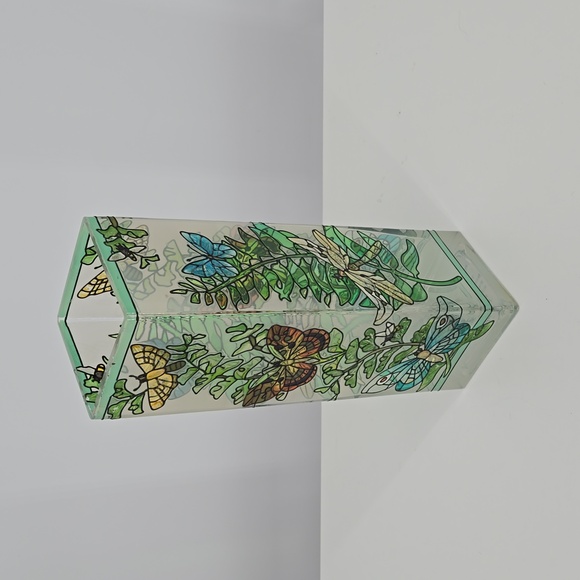 Joan Baker Designs Handpainted Glass Art Vase Green Butterfly Insect Details - Picture 5 of 14
